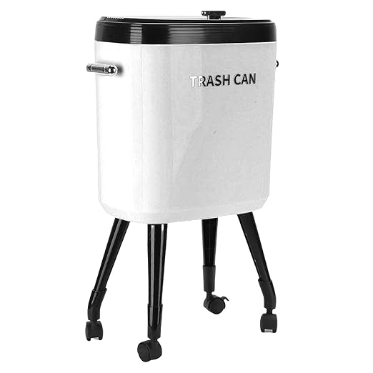 Tall Trash Can with Wheels, 15L Large Capacity Narrow Garbage Can with Elevated Legs, Trash Bin for Kitchen Bathroom Living Room Office (Cream White)