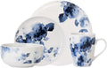 Safdie & Co. Midnight Rose 16 Piece Dinnerware Set, Service for 4, Fiesta Dinnerware, home trends and home food network essentials, White/Blue, 16" L x 12" W x 15" H (HK03715EC)