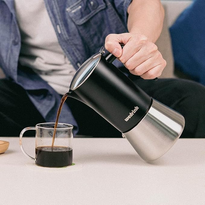 wedrink Premium 304 Stainless Steel Moka Pot, 6 Cup Stovetop Espresso Maker, Induction & All Stovetops Compatible