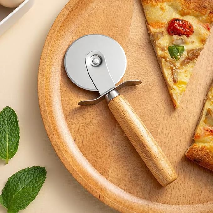 3-Wheel Pastry Knife, Dough Cutter and Wooden Handle Pizza Knife Wheel,Spaghetti And Noodle Slicer, Stainless Steel Pizza slicer, multiple pasta roller cutter tools, (with handle)