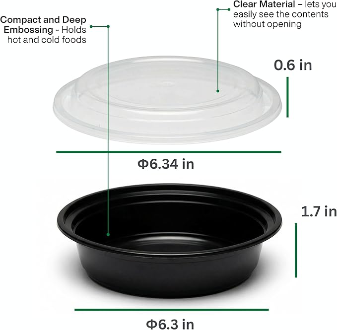 [16 oz Round Meal Prep Containers with Lids – BPA-Free Food Storage Containers, Bento Box for Restaurant & Catering Use, Stackable, Microwave, Dishwasher, Freezer Safe – 30 Pack