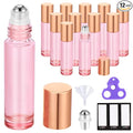 PrettyCare 12 Pack, 10 ml Essential Oil Roller Bottles with Stainless Steel Roller Ball - Refillable Leak-proof Empty Thick Pink Glass Roll on Bottles with Metal Caps for Travel, Perfume