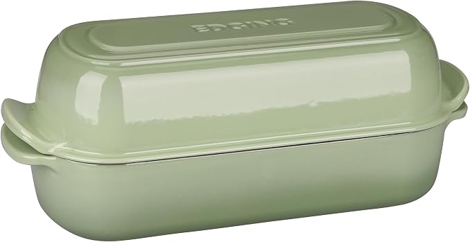 EDGING CASTING Enameled Cast Iron Loaf Pan with Lid, Bread pan, Dutch Oven Bread pan for Homemade Sourdough Bread Baking, 12.5x5.5 inch, 5qt, Pistachio Green