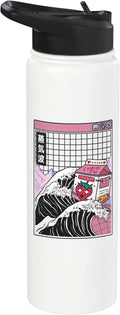 Strawberry Milk Carton Great Wave Kawaii Vaporwave Anime Stainless Steel Insulated Water Bottle