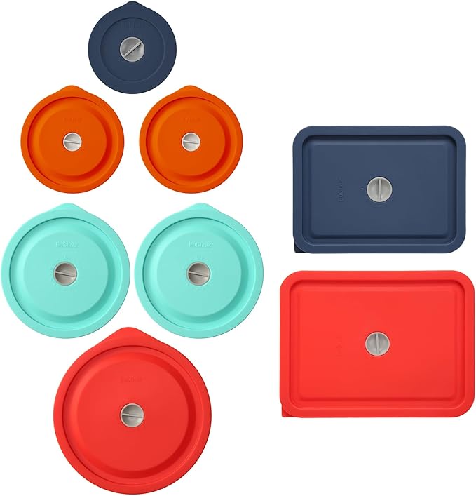 Replacement Lids for Pyrex 7202-PC 1Cup, 7200-PC 2Cup, 7201-PC 4Cup, 7402-PC 6/7Cup, 7210-PC 3Cup and 7211-PC 6Cup Rectangle, Silicone Cover for Glass Bowl 8 Pack