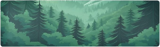 2 in 1 Table Runner Trivet for Hot Pots and Pans Heat Resistant Non Slip Waterproof 39 x 12 Inch Decorative Table Protector for Kitchen Countertop Mountain Forest Trees Green 02
