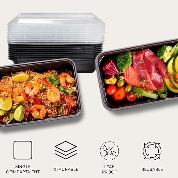 ICE N COLD Reusable To-Go Food Meal Prep Storage Containers with Leak Proof Snap Lids 48oz | 1420ml | 150-Pack