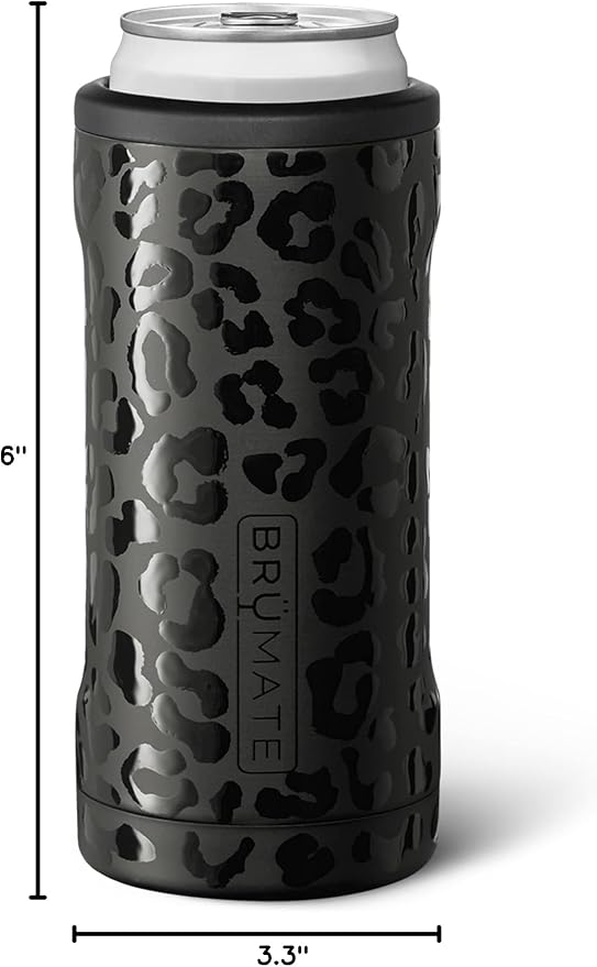 BrüMate Hopsulator Slim Can Cooler Insulated for 12oz Slim Cans | Skinny Can Insulated Stainless Steel Drink Holder for Hard Seltzer, Beer, Soda, and Energy Drinks (Onyx Leopard)