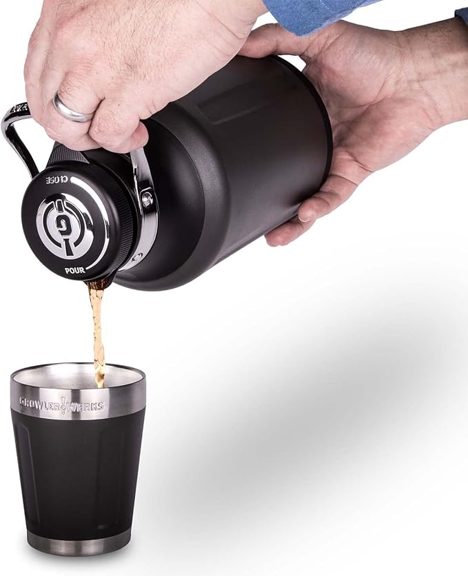 GrowlerWerks Element Stainless Steel Growler – Double-Wall Vacuum-Insulated for Cold Beverages All Day – Beer, Seltzer, Hydro, Coffee – Easy Pour Spout, Twist Lock Cap, and To Go Carry Handle, 64 oz