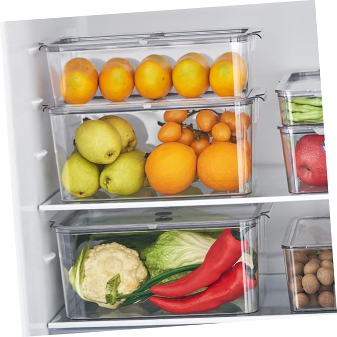 BESTOYARD Refrigerator Crisper Plastic Fridge Storage Bins Fridge Organization Bins Freezer Bins Clear Stackable Fridge Organizer Clear Fridge Fruit Containers The Pet Food Grade Storage Box