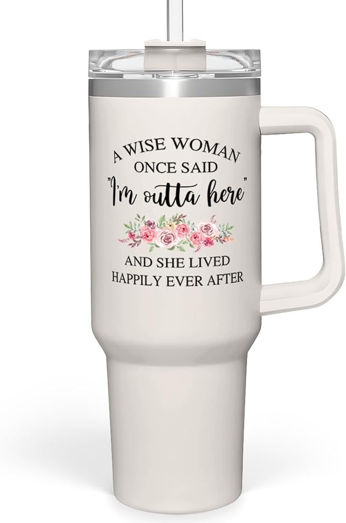 SANDJEST Retirement Tumbler 40oz Stainless Steel with Handle and Straw - Happy Retirement Gift for Coworkers & Colleagues