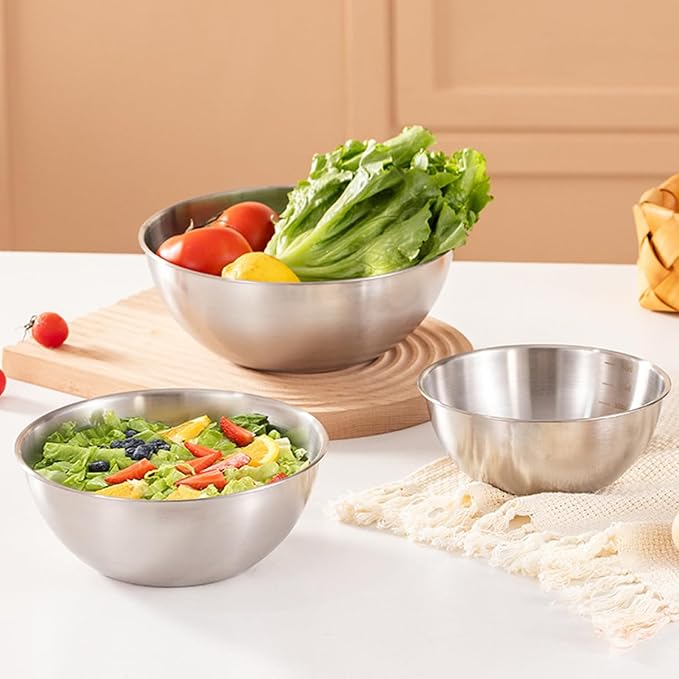 Stainless Steel Salad Bowls Set of 2 Mixing Bowl with Measurement Markings Snacks Bowls, Small 0.74 Quart Serving Bowls for Mixing, Cooking, Baking, Prepping and Home Kitchen Food Storage Bowls