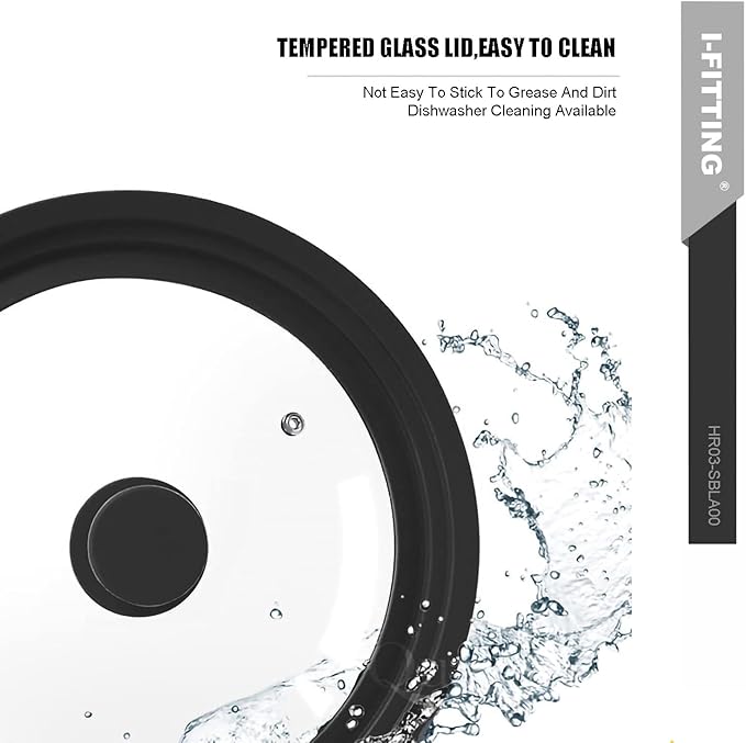 Universal Lid for Pots,Pans And Skillets,HR Huare Technology Tempered Glass with Heat Resistant Silicone Rim,Dishwasher Safe,Fit Cookware 8.5", 9.5”, 10”, Black,1 Pack