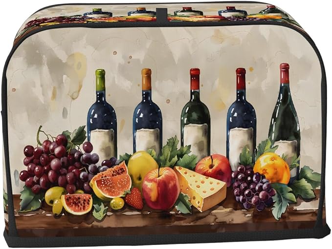 Fruit Grape Wine Cheese Toaster Cover 2 Slice Dust and Fingerprint Protection Toaster Bread Maker Covers Washable Kitchen Small Appliance Covers for Kitchen Accessories Decor Bakeware Women Gift