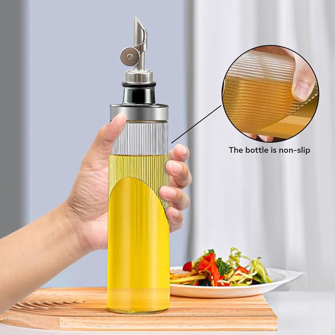 TINMIX Glass Olive Oil Dispenser Bottle for Kitchen 22OZ/650ML Oil and Vinegar Dispenser with Stainless Steel Pour Spout and Labels