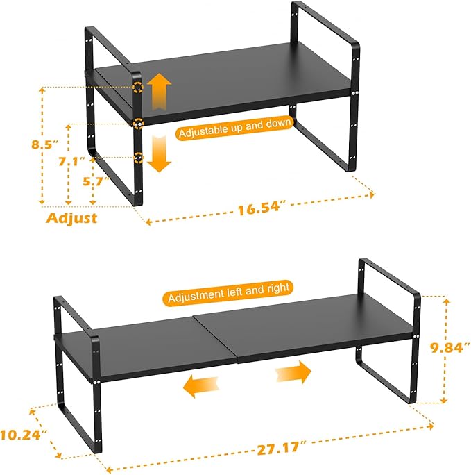 Slideep Expandable Cupboard Organizer,Large Kitchen Cabinet Organizer Stackable Shelf Organizer large Expandable Shelves, Counter Pantry Storage Organization, Black, 16" to27 L x 10" W, 3 pack