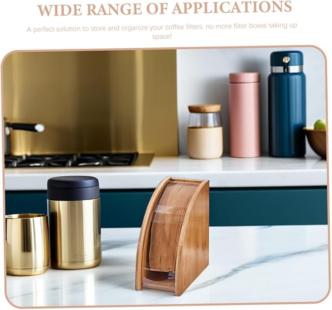 DECHOUS Coffee Filter Holder, Coffee Paper Storage Container for #1#2 V 60 Coffee Filters Bamboo Coffee Filter Paper Dispenser Rack with Dustproof Cover Filter Organizer
