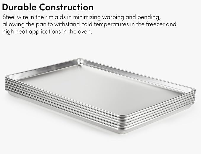 CURTA 6 Pack Aluminum Sheet Pan, NSF Listed Full Size 26 x 18 inch Commercial Bakery Cake Bun Pan, Baking Tray