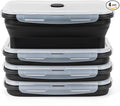 Collapsible Silicone Food Storage Containers Set with Lid & Air Vent,Foldable Lunch Containers(4PCS,Black,40oz)