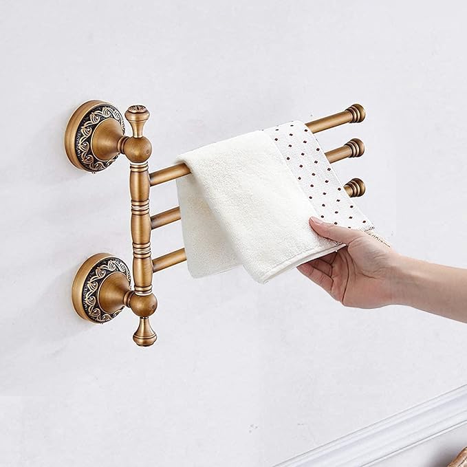 Leyden Swivel Towel Bar, Antique Brass 3 Arm Swing Towel Rack Towel Rotated Bar Holder Brass Wal