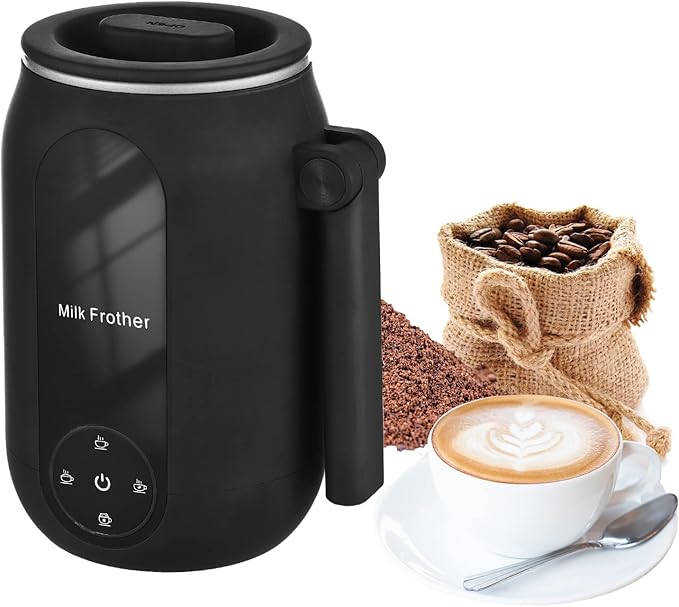 Milk Frother, 4 in 1 Electric Milk Steamer Warmer Foam Maker for Frothing and Heating Coffee, Latte, Macchiato, Cappuccino, Hot Chocolate (US Plug)