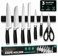 Magnetic Knife Holder 16 Inch Black for Wall or Fridge, 304 Stainless Steel Knife Strip, No Drill Adhesive Rack, Strong Magnetic Kitchen Organizer, Premium Gift by Pampavanna