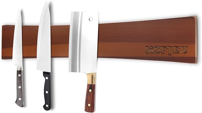 16 Inch Magnetic Knife Holder for Wall,Acacia Wood Double Sided Magnetic Knife Strip for Fridge,No Drilling