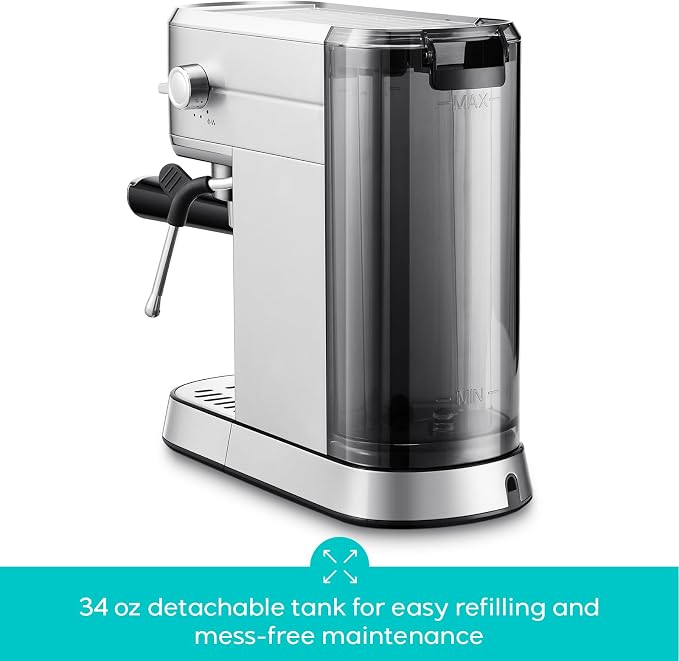 CASABREWS CM5418ECO PFAS-Free Espresso Machine with Milk Frother Steam Wand | Non-Toxic, Stainless Steel, 20-Bar, Built-in Pressure Gauge, Powerful Steam Wand for Cappuccino, Small, 34oz Water Tank