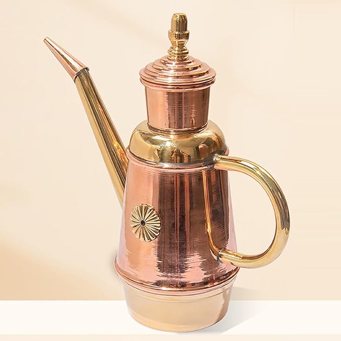 ikasus Olive Oil Dispenser Bottle, Retro Classic European Handmade Copper Oil Pot, Drip Free/Everyday-use Oil Vinegar Cruet, for Kitchen Restaurant Pizza Shop and Bakery, Gold, 450ML
