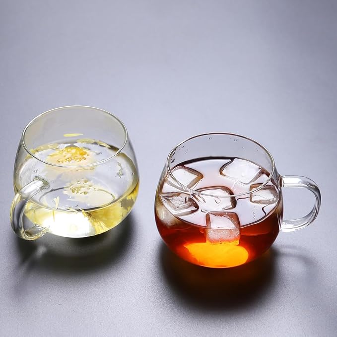 Glass Teacup and Saucer Set, Clear Coffee Mug and Saucer with Gold Stainless Steel Spoon, Teacups for Espresso Cappuccino Latte Tea Juice, 12OZ/350ml (Clear - 1 Pack)