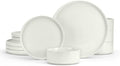 E-far Stoneware Dinnerware Sets, 12-Piece Plates and Bowls Dish Set for 4, Kitchen Modern Dinning Dishware, Chip and Scratch Resistant, Microwave & Dishwasher Safe, Speckled White