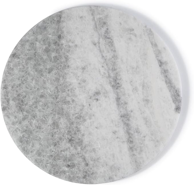 Koville Marble Cutting Board for Kitchen, 16"x16" Inches Round Stone Cutting Board, Marble Tray for Baking Charcuterie Pastry, Serving Tray for Countertop, Large Stone Slab(Azul Cristallo)