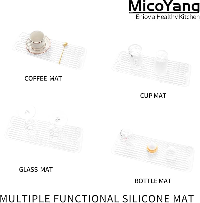 MicoYang Silicone Dish Drying Mat for Multiple Usage,Easy clean,Eco-friendly,Heat-resistant Silicone Mat for Kitchen Counter,Sink,Bar,Bottle,or Cup White M 17 inches x 6 inches