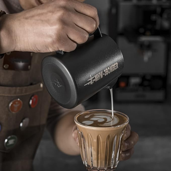 MHW-3BOMBER Espresso Steaming Pitcher Milk Frothing Pitcher Stainless Steel Milk Coffee Cappuccino Latte Art Barista Cup 16.9oz/500ml (Matte Black) P5032B-OS