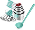 U-Taste 10 Piece Measuring Cups and Spoons Set in 18/8 Stainless Steel, and 600ºF Heat Resistant 13 inch Large Non-Stick Silicone Soup Ladle (Aqua Sky)