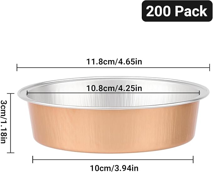 Beasea Aluminum Foil Ramekins, 7.3oz 200 Pack 4 Inch 215ml Disposable Ramekins Foil Cups No Lids Baking Ramekin Cup Cupcake Aluminum Mini Baking Cups for Party - Rose Gold