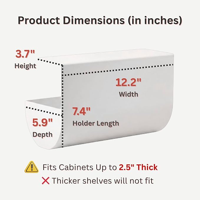 Under Cabinet Paper Towel Holder - No Drill Shelf Mount, Easy Tearing Design, Space-Saving, Magnet-Ready Steel Surface, Fits Standard US Rolls up to 11" (White)