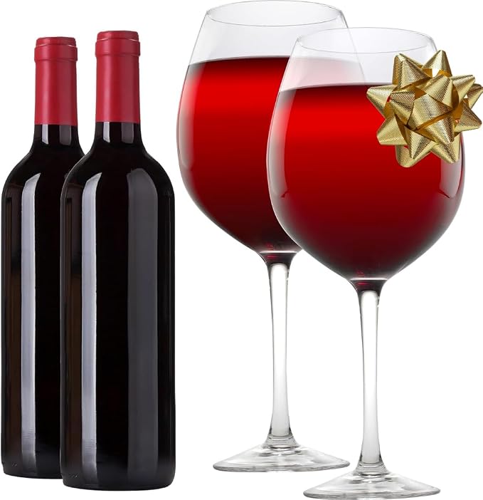 Oversized 33.5oz Wine Glasses (2 Pack) - Holds a Full Bottle of Wine - Made of Hand-Blown Glass NOT Plastic - XL Glassware Fun for Charcuterie Boards, Bachelorette Trips & Weddings - Mothers Day Gifts
