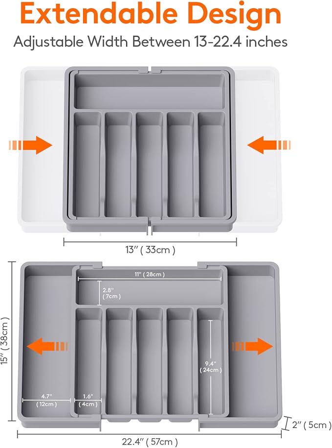Lifewit Silverware Drawer Organizer, Expandable Utensil Tray for Kitchen, BPA Free Flatware and Cutlery Holder, Adjustable Plastic Storage for Spoons Forks Knives