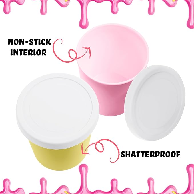 Nuenen 5 Pack Ice Cream Containers 1Qt Freezer Storage Tubs with Silicone Lids and Spoon for Homemade Ice Cream Reusable, Sorbet Dishwasher Safe (Macaron color)
