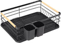 BESPORTBLE Kitchen Plate Rack Dish Drying Rack Over Sink Black Iron Dish Drainer with Cutlery Holder Compact Storage for Home Kitchen Countertop
