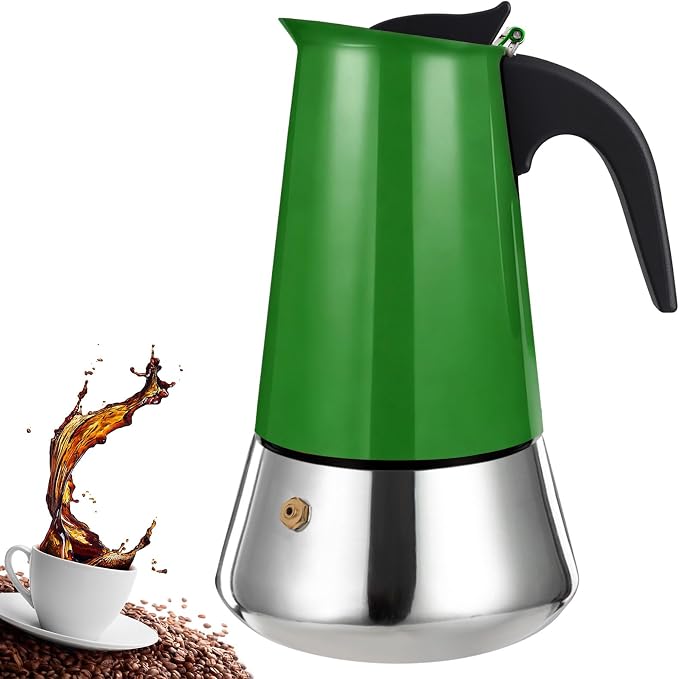 9 Cup Stovetop Espresso Maker Stainless Steel Moka Pot Stove Top Percolator Italian Coffee Makers Capable Mocha Greca Machine Cafe Classic Induction Cookers for Home and Camping 450ml 15oz