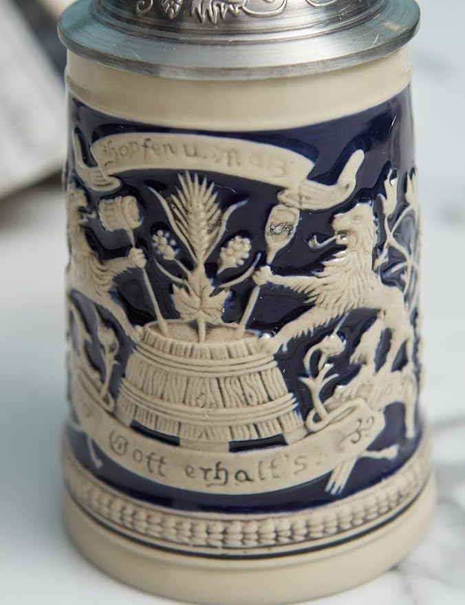 HAUCOZE Beer Stein Mug German Bavarian Drinking Viking Tankard with Pewter Lid Birthday Gifts for Men Father Husband 0.6 Liter
