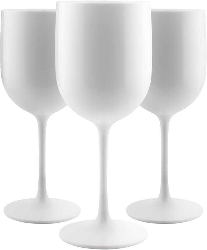 FOX & GRAPES Plastic Stemmed Wine Glasses | Unbreakable/Shatterproof, Reusable, Food Safe, Dishwasher Safe, For Birthday and Party, 16oz (White, Set of 6)
