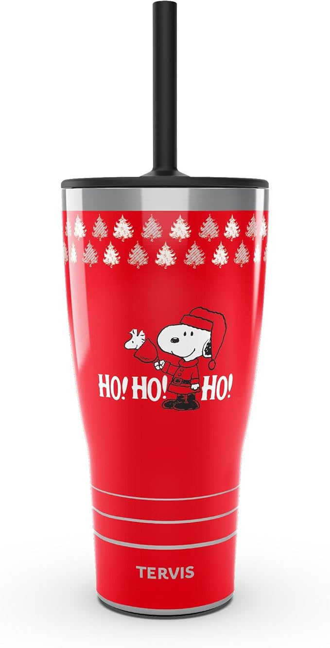 Tervis Traveler Peanuts - Ho Ho Ho Christmas Triple Walled Insulated Tumbler Travel Cup Keeps Drinks Cold & Hot, 30oz with Straw Lid, Stainless Steel
