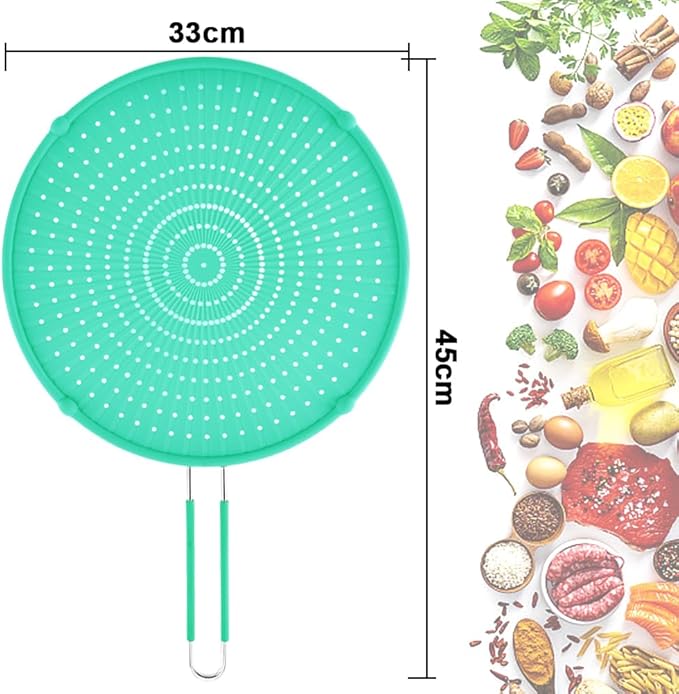 Splatter Screen for Frying Pan, Grease Splatter Guard, Heat-Resistant Splatter Guards for Frying, Silicone Splatter Guard for Everyday Cooking, Dishwasher Safe, Green （16in×12in×0.5in)