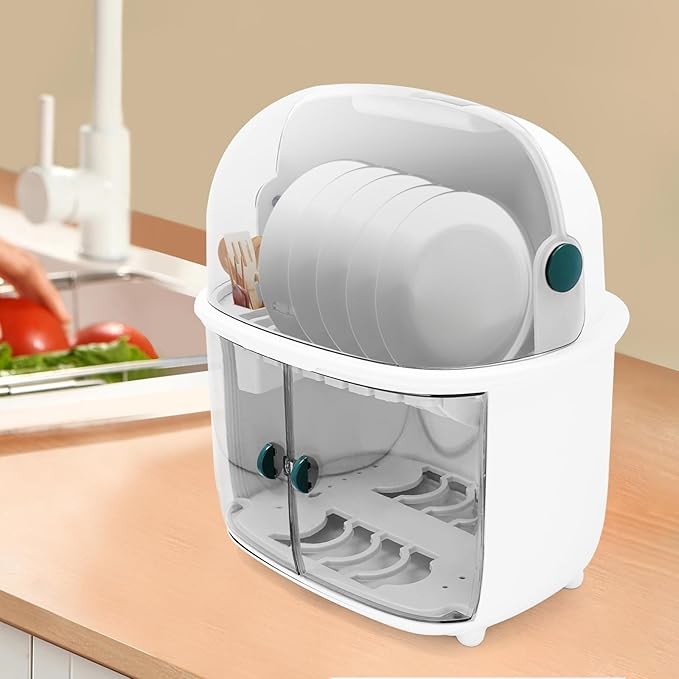 Dish Rack Over Sinks with Silicone Drying Tray, Dish Drainer for Kitchen Counter with Cutlery Holder, Drying Rack Fit