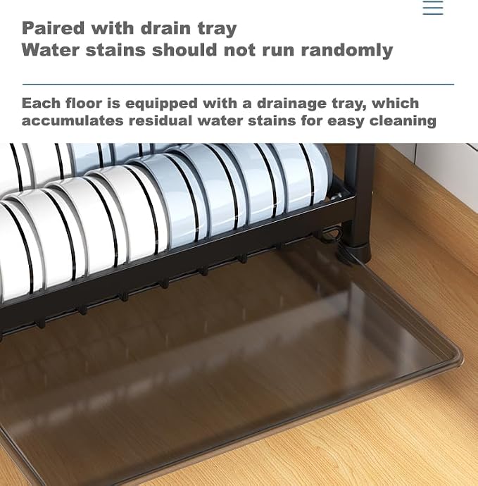 LMingKun Over The Sink Dish Drying Rack,Dish Rack, Dish Dryer Rack, Dish Drain, Black Dish Drying Rack,Snap-On Design 2-3 Tier Small Dish Rack Stainless Steel (25.6''X10.2''X16.1'')