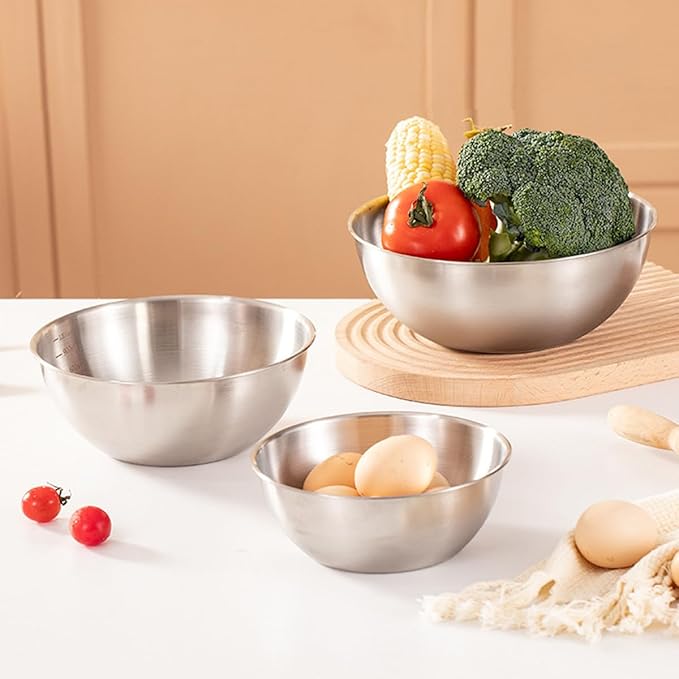 Stainless Steel Salad Bowls Set - Mixing Bowls with Measurement Markings, Snacks Bowls - Small, 1.27 Quart - Serving & Storage Bowls for Mixing, Cooking, Baking, Prepping