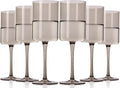 Smokey Gray Wine Glasses Set of 6-14oz【 Hand Blown 】 Square Colored Wine Glasses,Colorful Glasses with Tall Long Stems, Modern Glasses Set of 6 For All Occasions